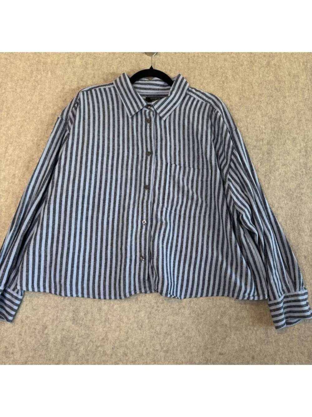 Banana Republic Linen Blend Cropped Button Down Shirt Womens XXL Blue Stripe